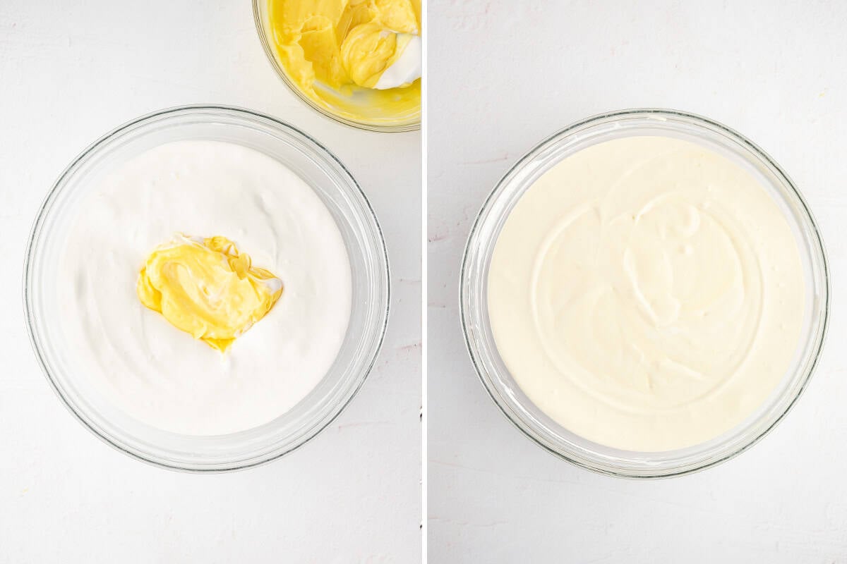 whipped cream folded into vanilla pudding