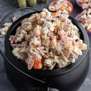 Halloween Monster Munch in black cauldron for serving