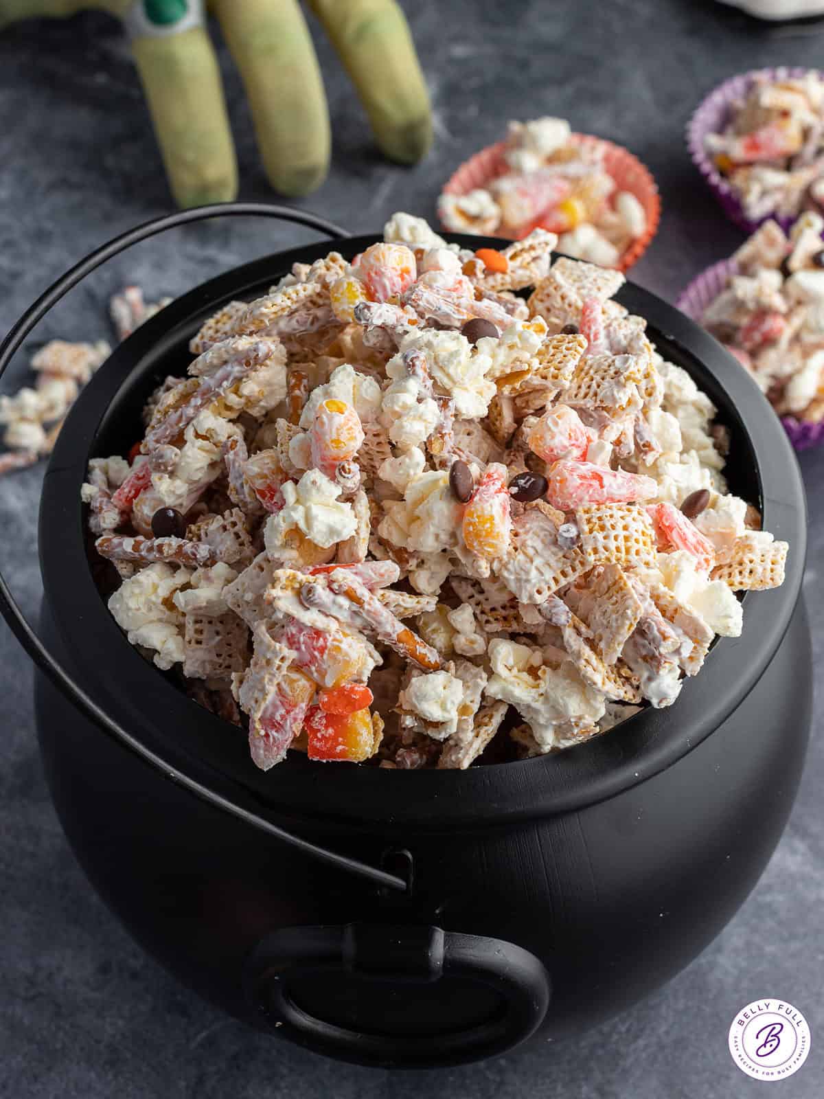 Halloween Monster Munch in black cauldron for serving