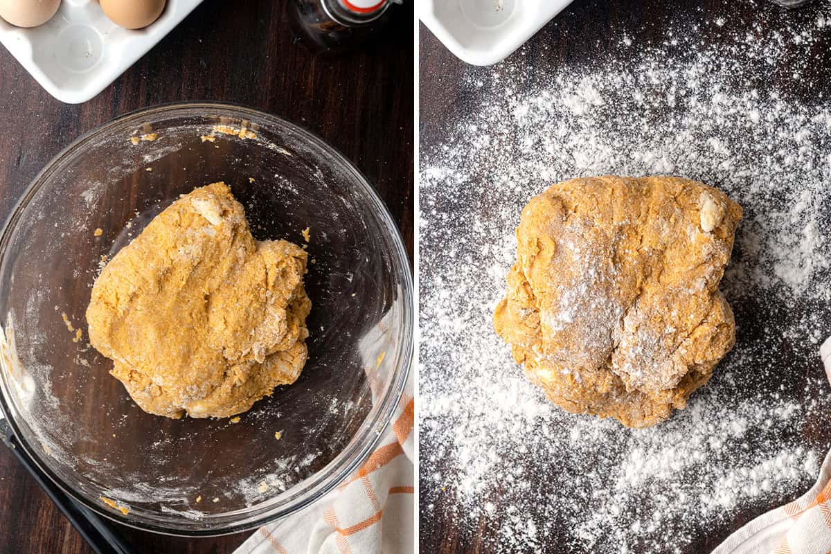 dough for pumpkin scones dusted with flour