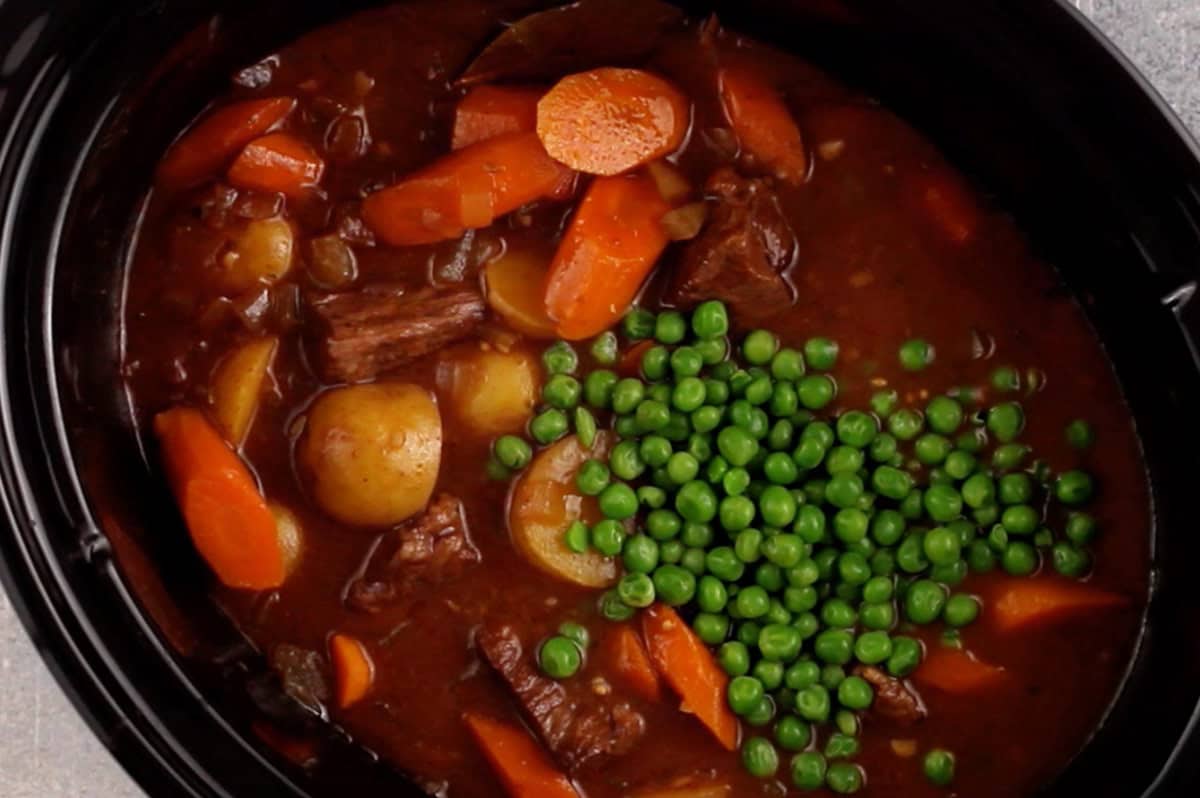 beef stew in crockpot with added peas