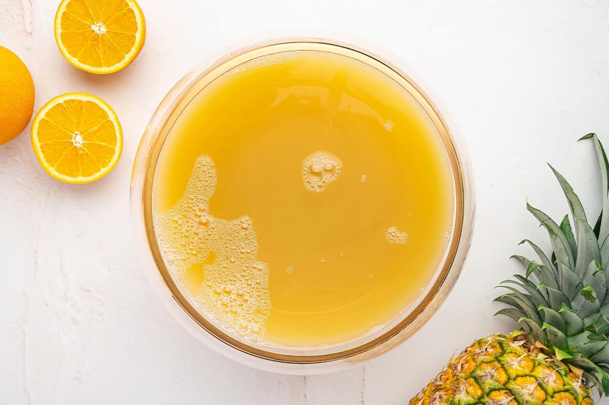 pineapple juice in punch bowl