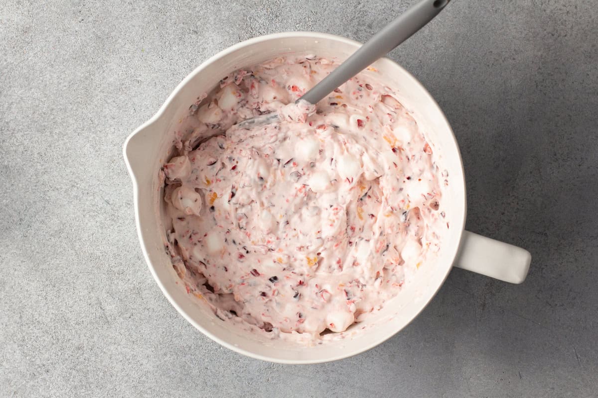 ingredients for Cranberry Fluff mixed in bowl