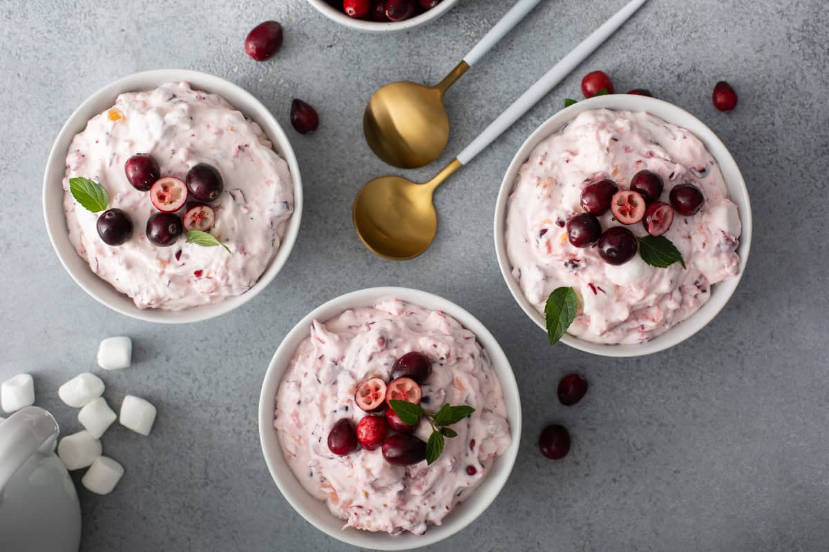 Cranberry Fluff in 3 individual bowls