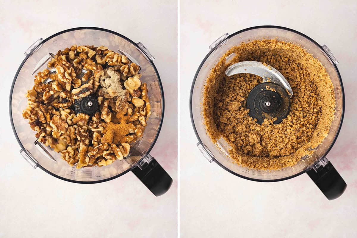 blended nut filling for Baklava in bowl of food processor