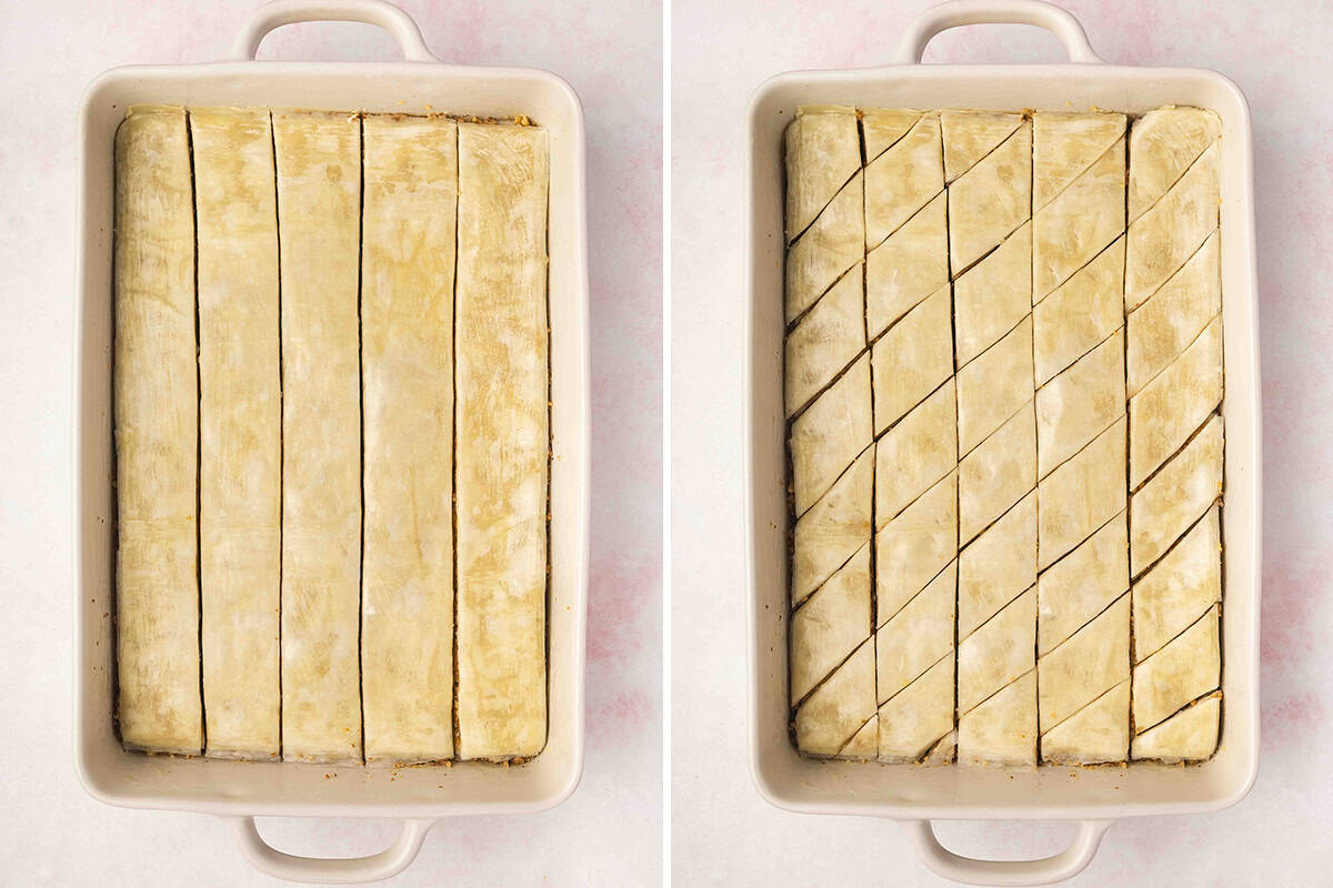 unbaked sliced Baklava in pan