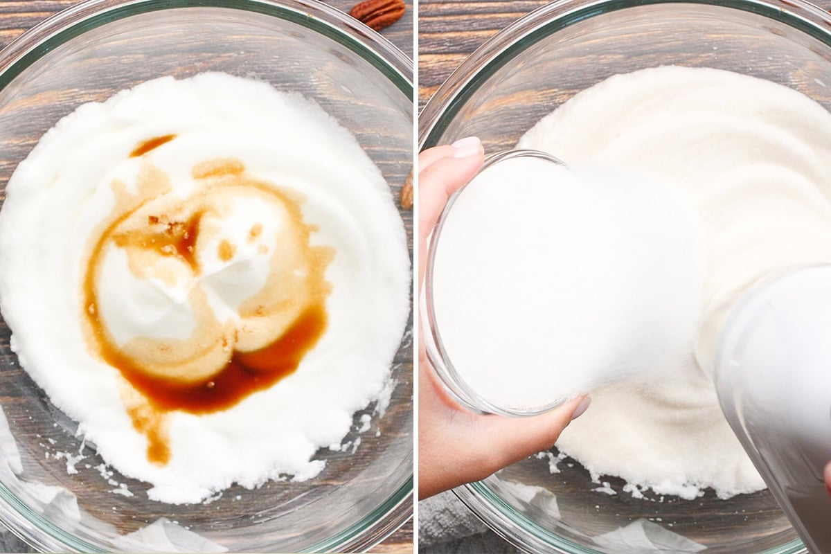 vanilla and sugar beaten with egg whites for meringue