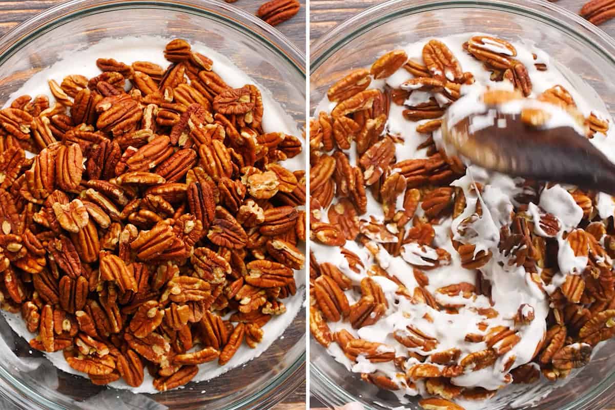 pecan halves mixed with meringue