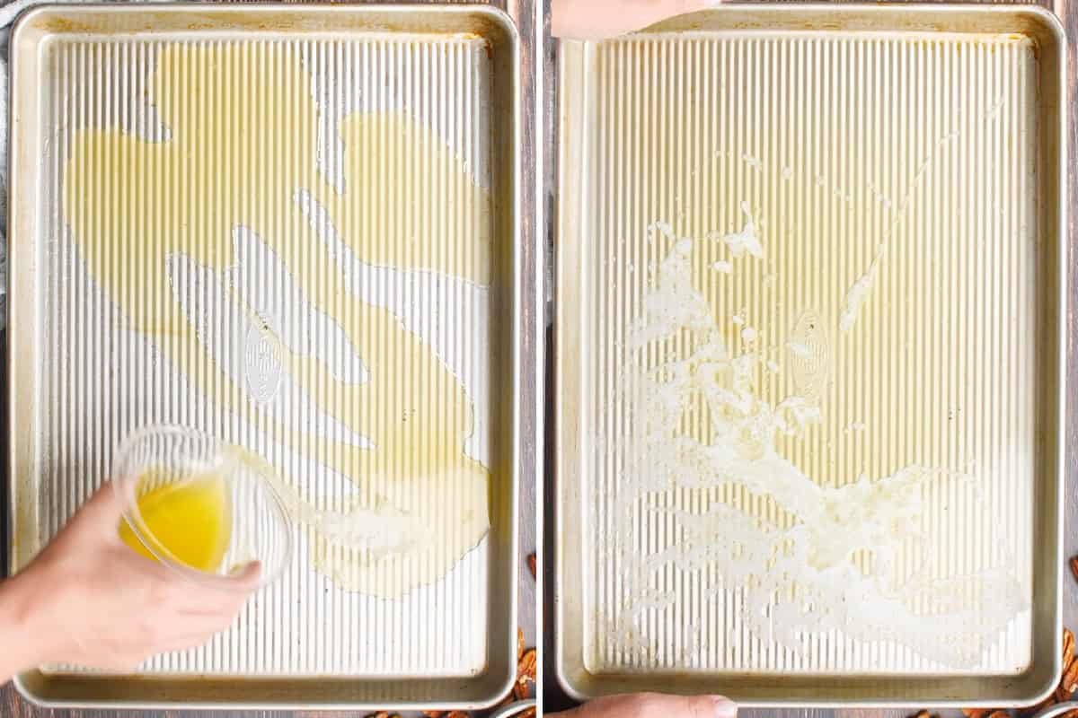 melted butter on baking sheet