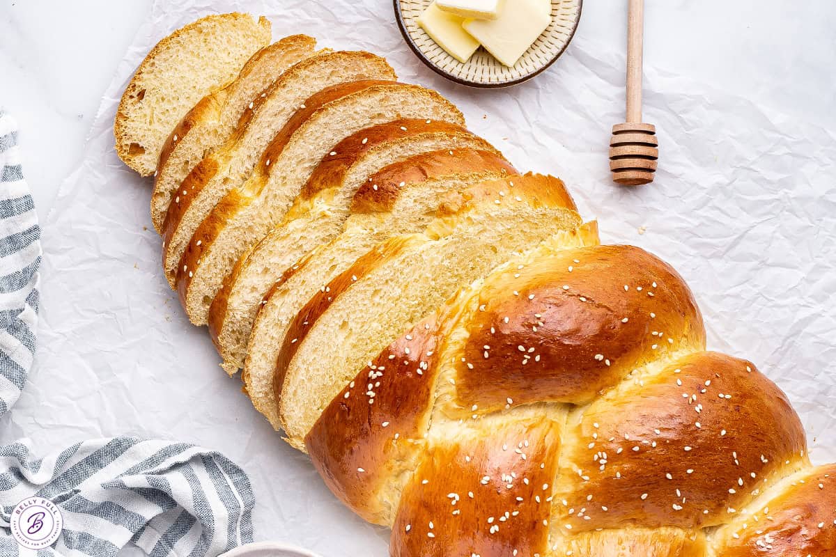 sliced loaf of challah bread