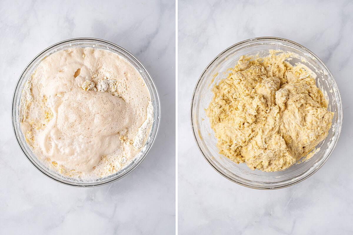 mixed challah bread dough in bowl