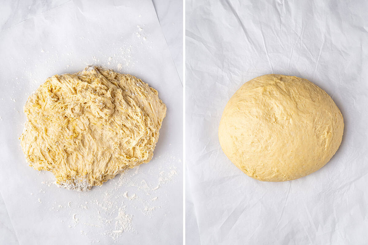 challah bread dough on work surface