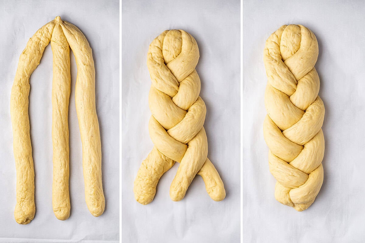 steps on how to do a 3 braid challah bread