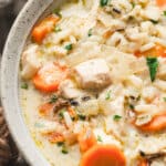 close up Chicken Wild Rice Soup in bowl