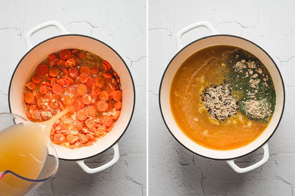 ingredients for chicken wild rice soup in large pot