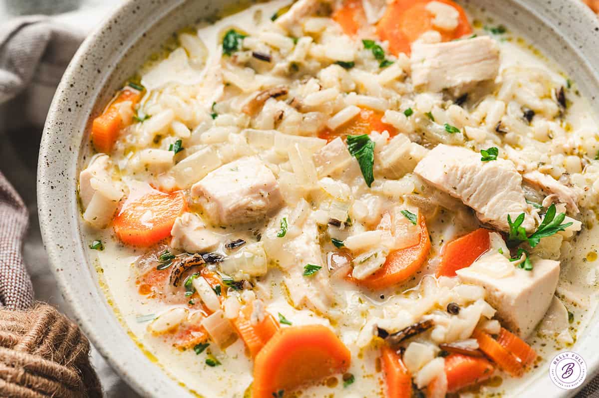 close up Chicken Wild Rice Soup in bowl