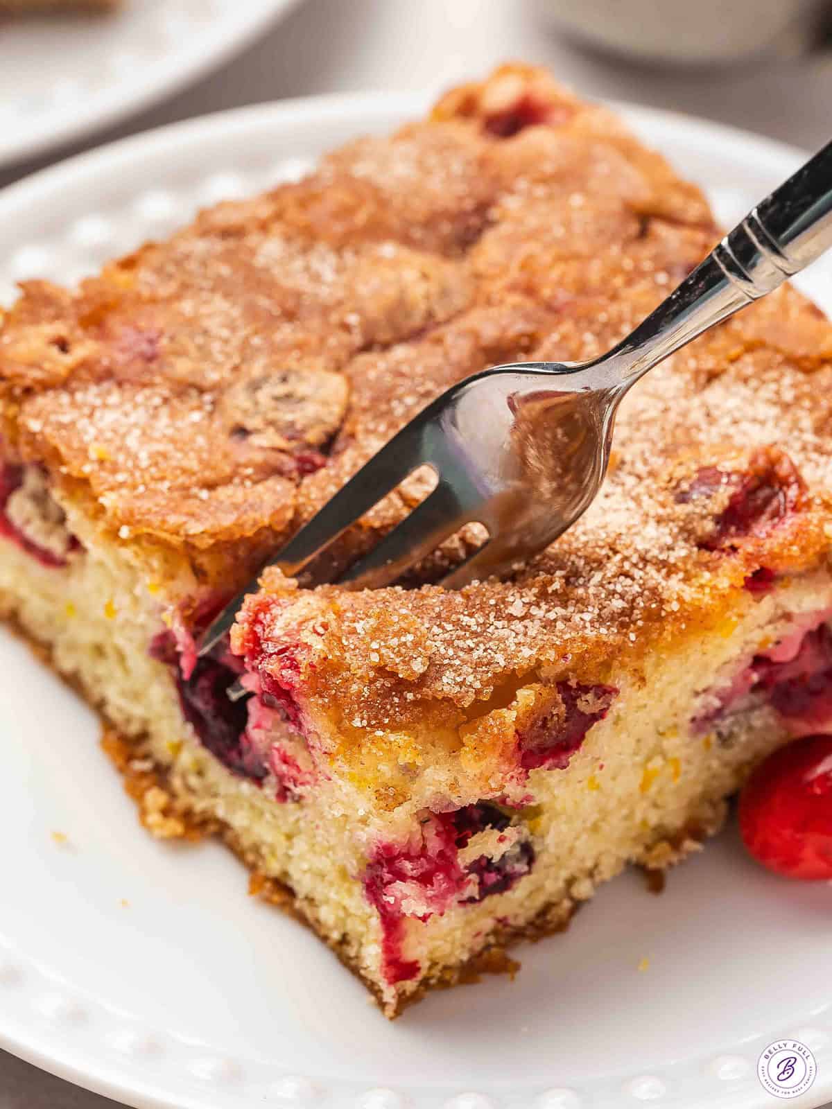 slice of Cranberry Christmas Cake on plate with fork