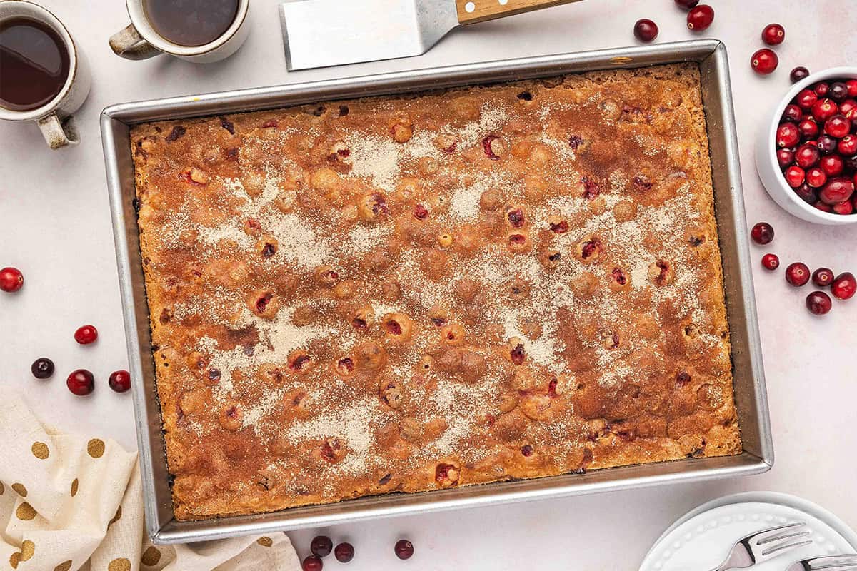 Cranberry Christmas Cake uncut in baking pan