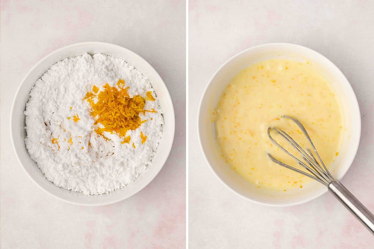 powdered sugar, cream, and orange zest mixed together for glaze