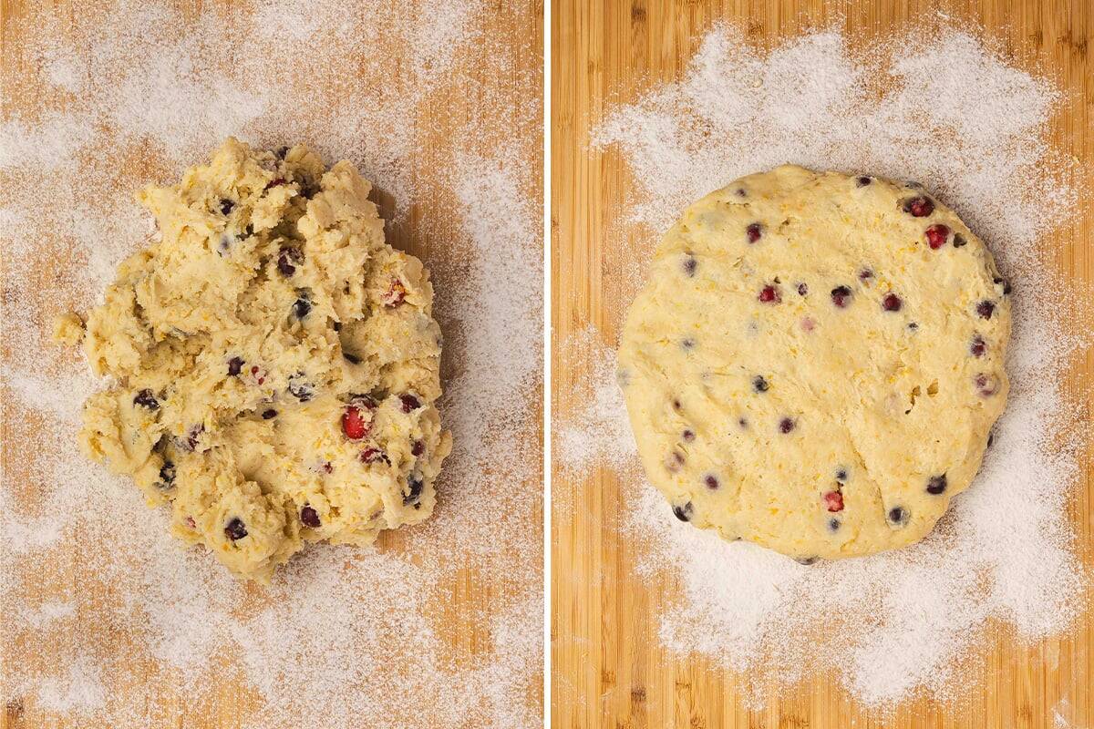 1 inch circle of cranberry orange scone dough
