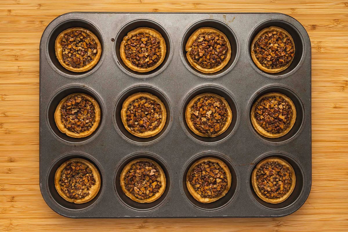 baked mini pecan pies in muffin tin