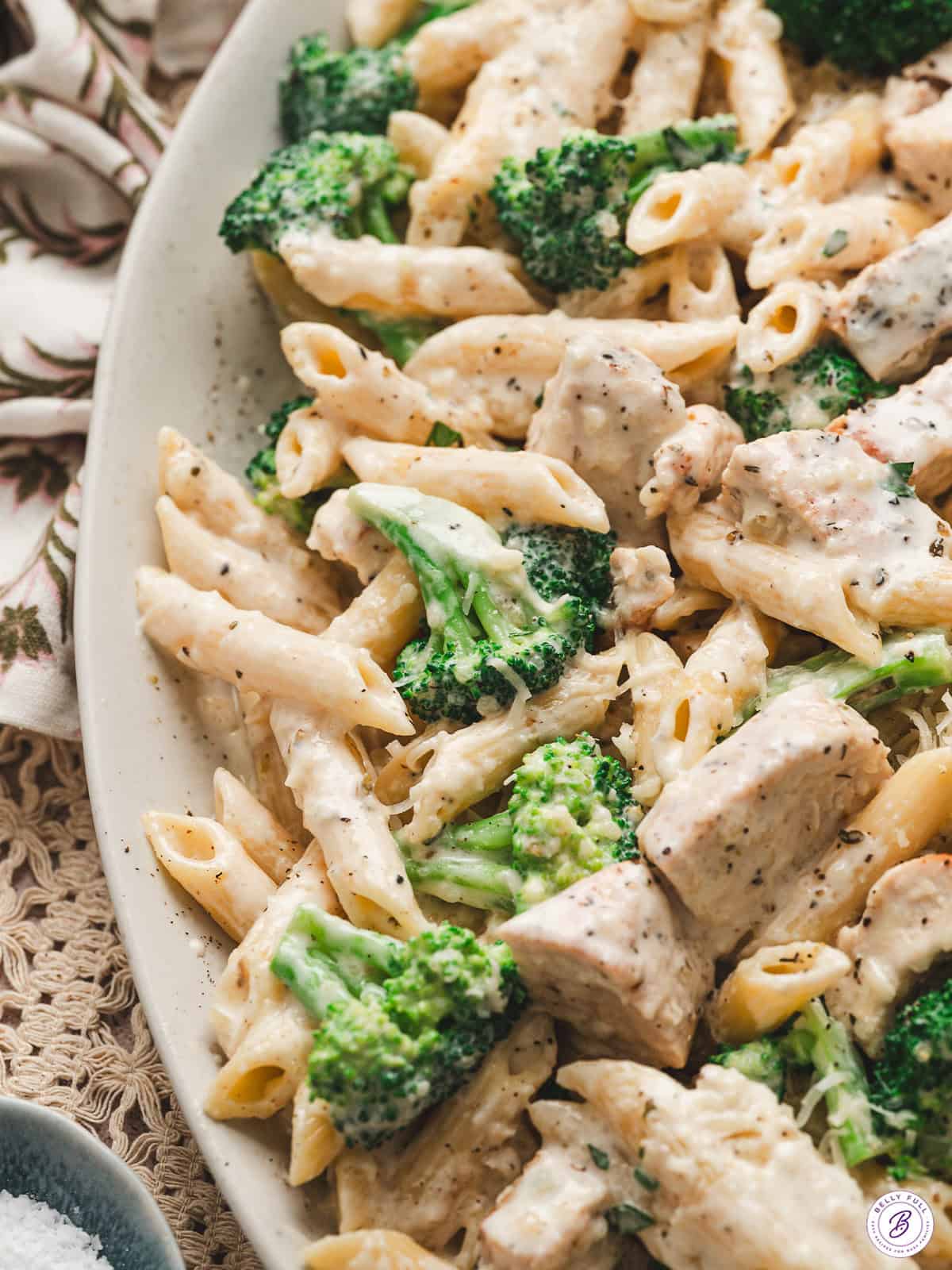 Chicken broccoli alfredo made with penne pasta, tender chicken, and broccoli tossed in a creamy homemade Alfredo sauce.