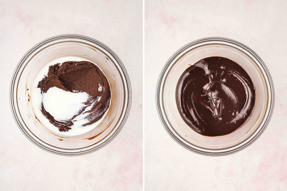 melted chocolate mixed with milk to create ganache