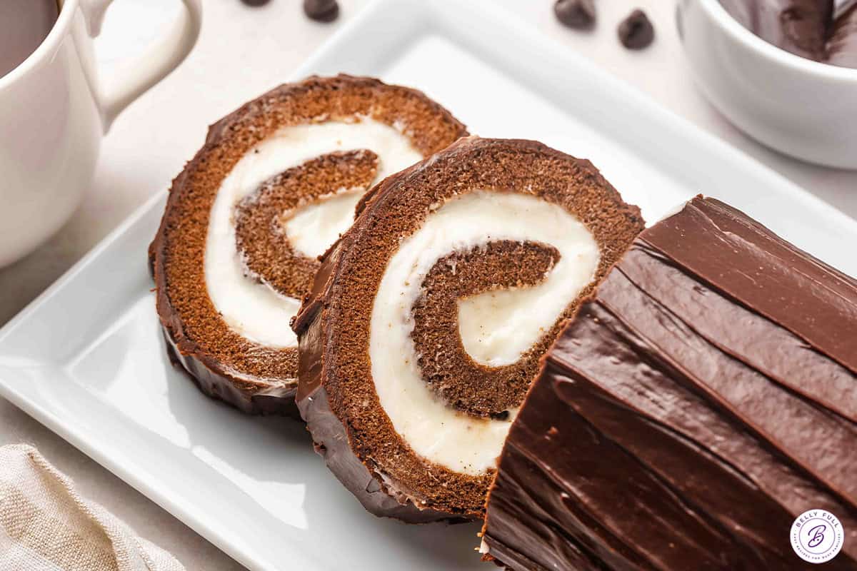 sliced Chocolate Swiss Roll Cake