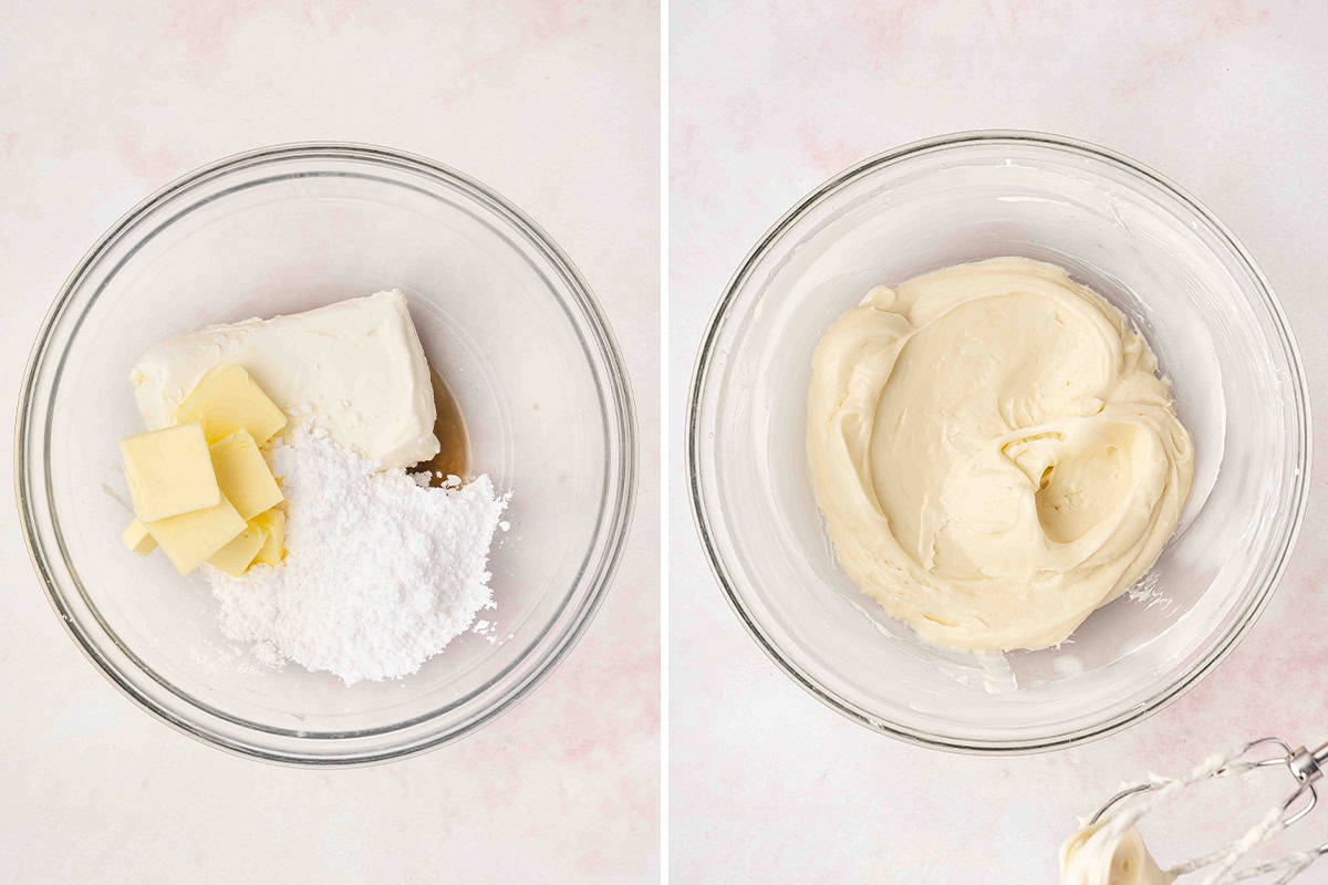 cream cheese, butter, and powdered sugar blended together