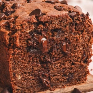 Loaf of Chocolate Banana Bread with end sliced