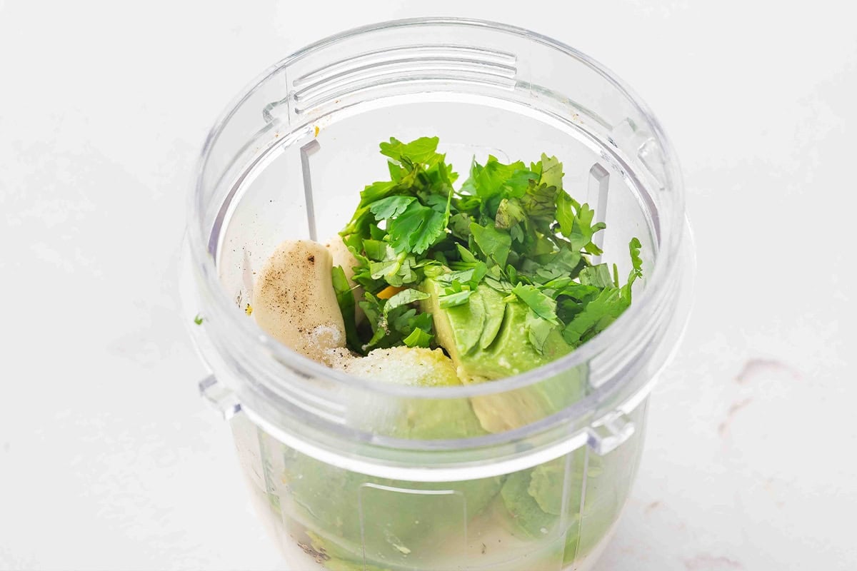 ingredients for Creamy Avocado Lime Sauce in blender