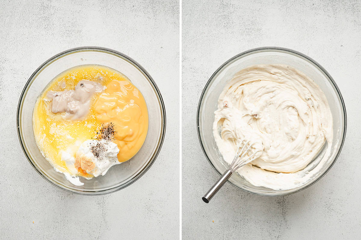 making the sauce for ham tetrazzini