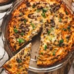 Sliced Hash Brown Crusted Quiche in pie plate
