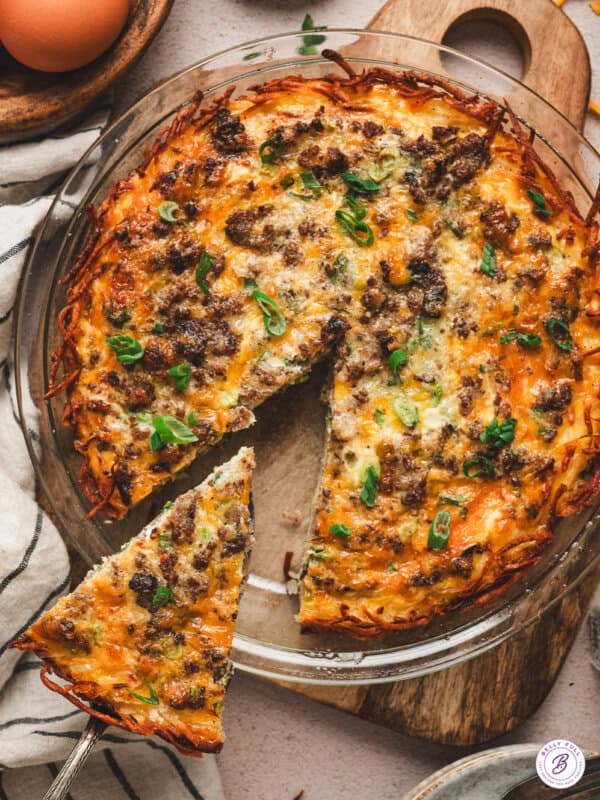 Sliced Hash Brown Crusted Quiche in pie plate