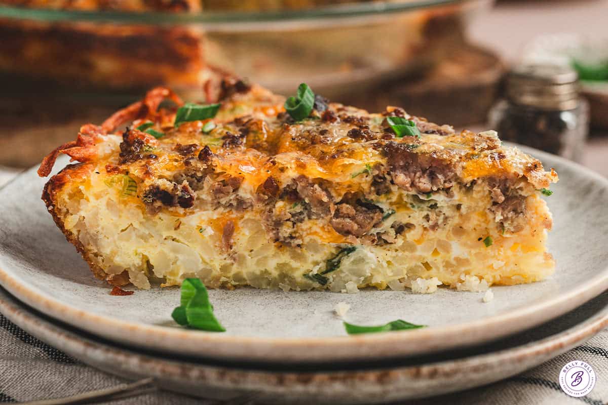 slice of Hash Brown Crusted Quiche on plate