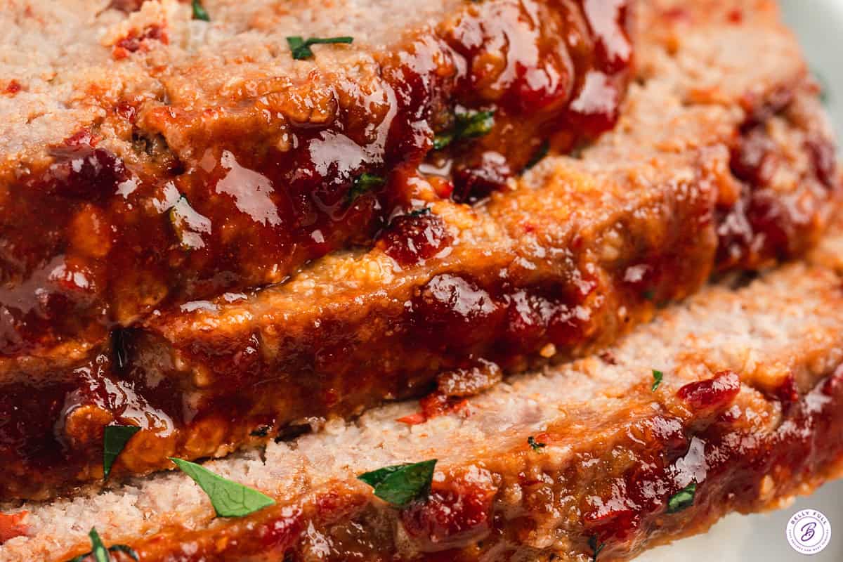 close up 3 slices of Honey Chipotle Meatloaf