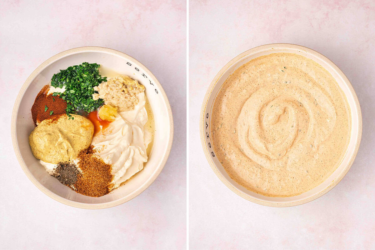 ingredients for Remoulade Sauce mixed together in bowl
