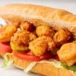 Louisiana Po Boy Sandwich with fried shrimp on toasted bun