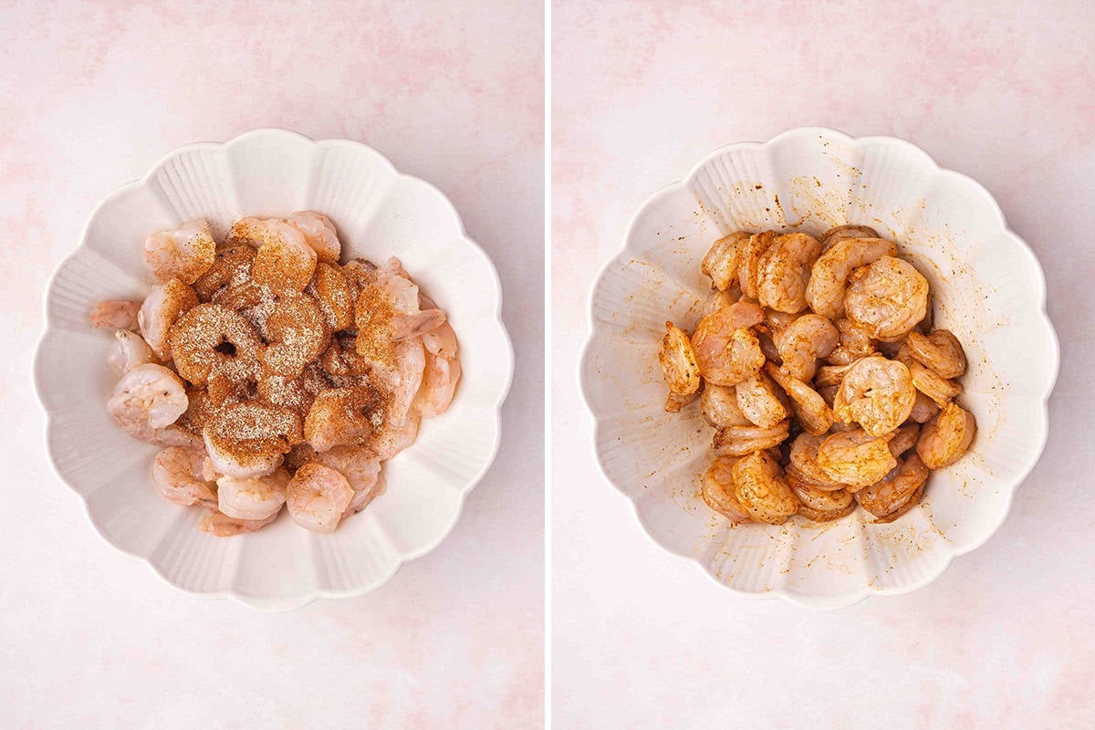 raw shrimp coated in spices and oil