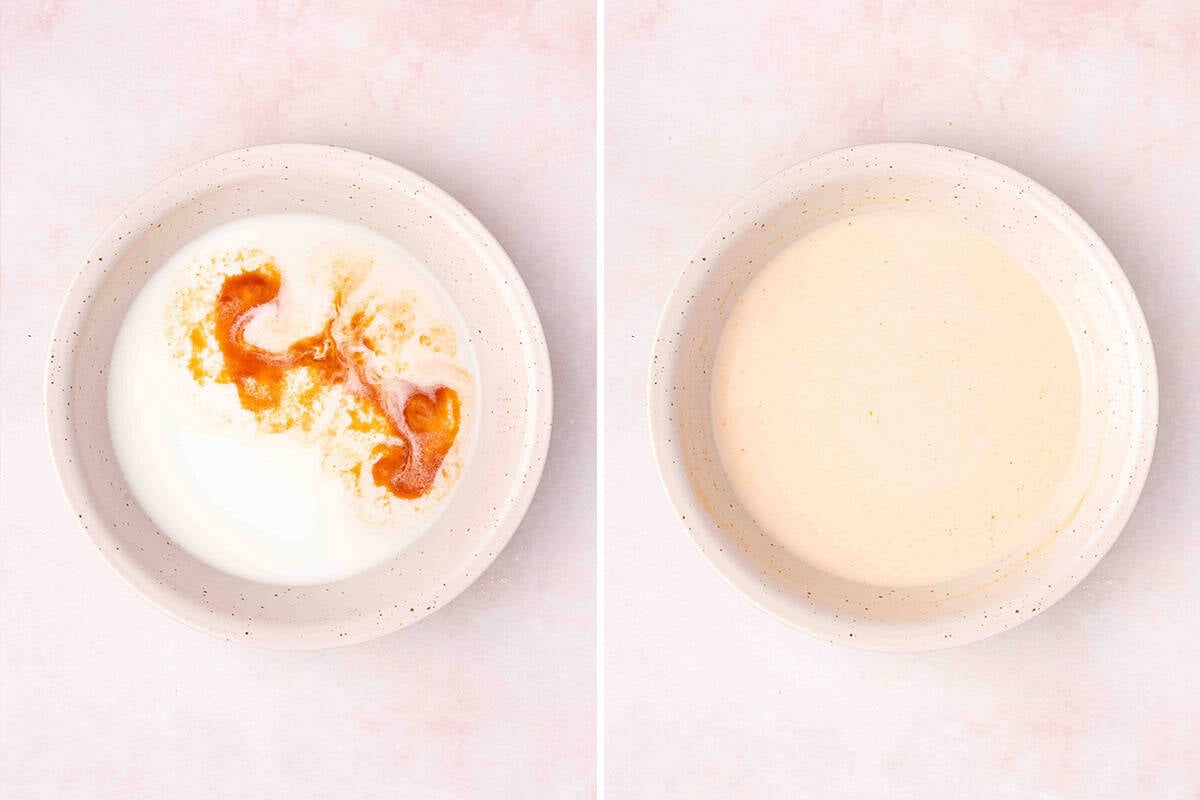 buttermilk and hot sauce mixed together in bowl