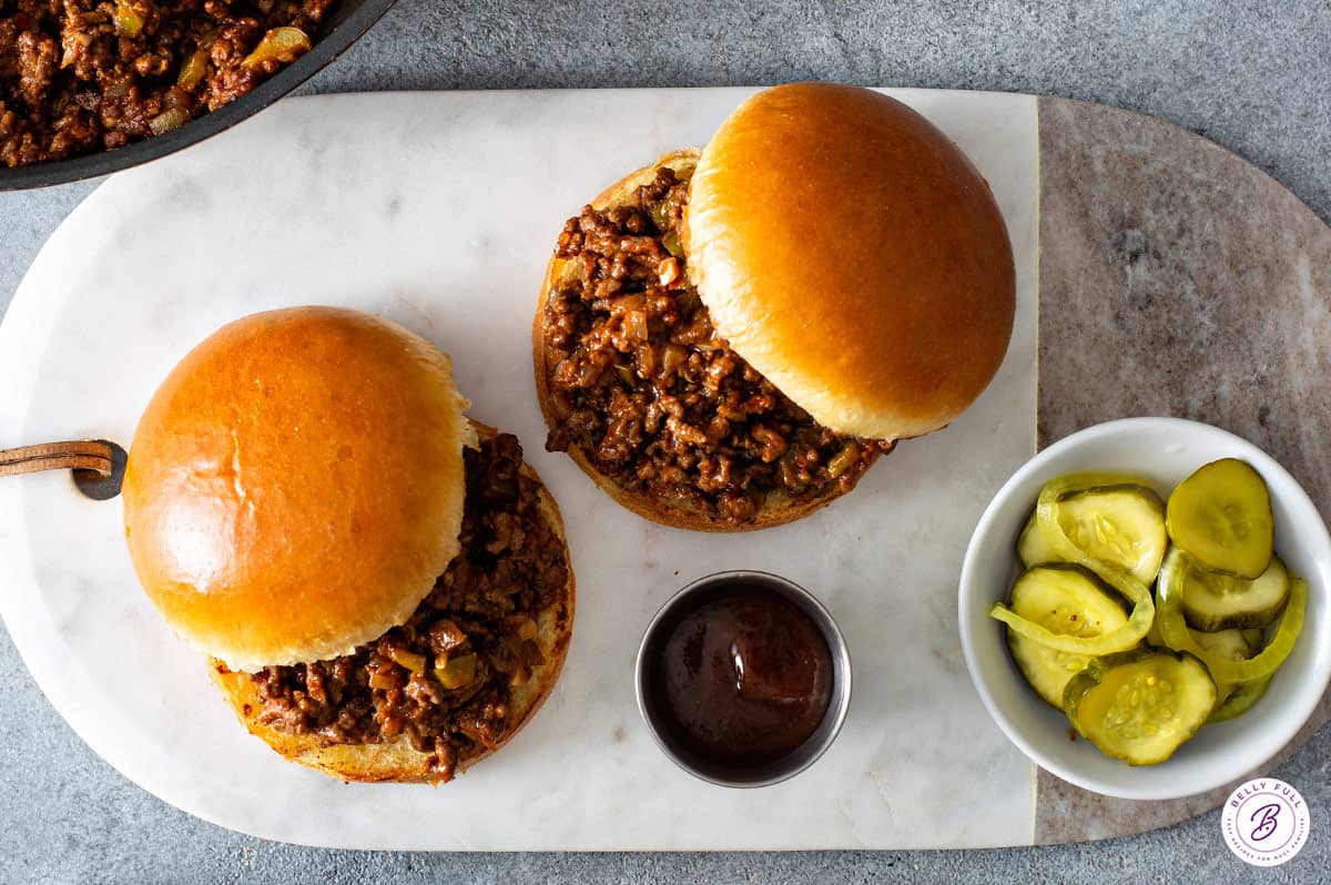 overhead sloppy joes on serving board