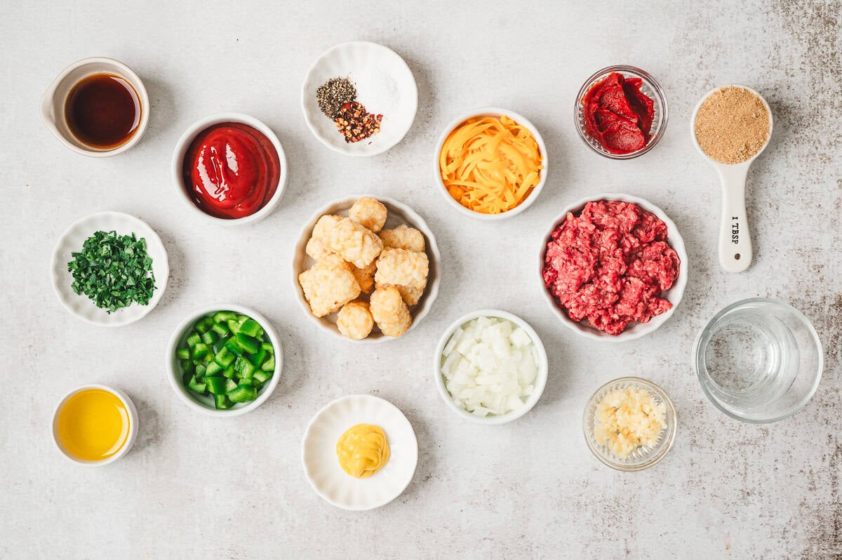 ingredients for sloppy joe tater tot skillet