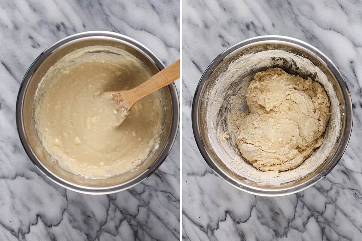 shaggy dough mixed in bowl