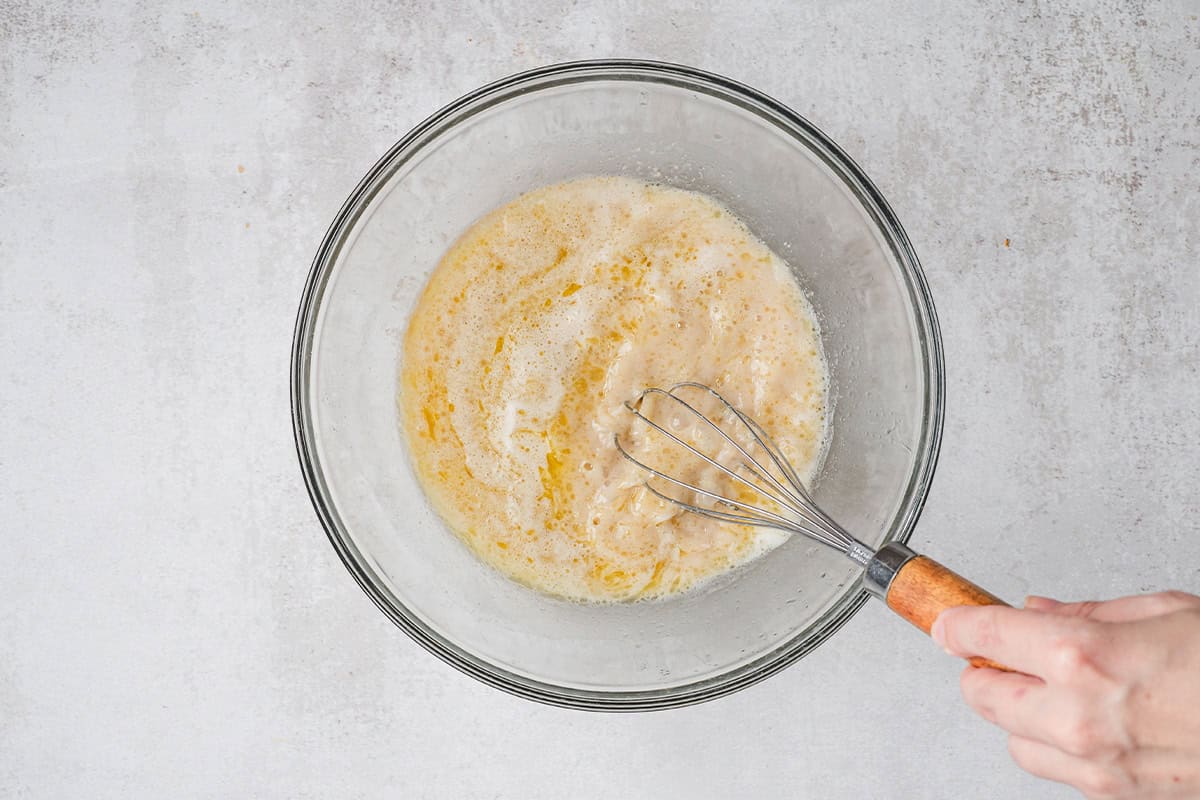 bloomed yeast being mixed with olive oil