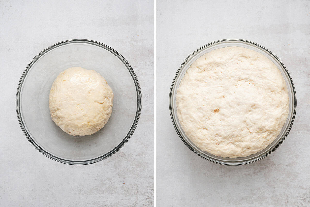 pizza dough before and after rise