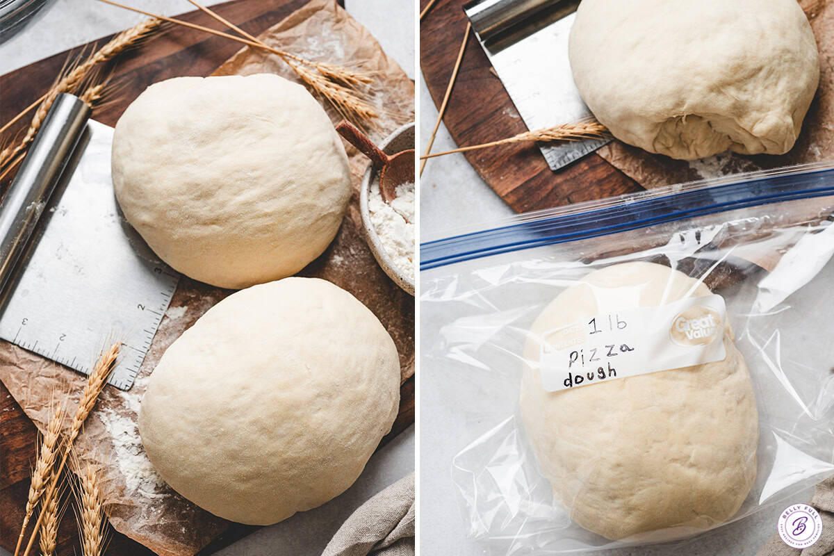 2 round of pizza dough and 1 in labeled plastic bag