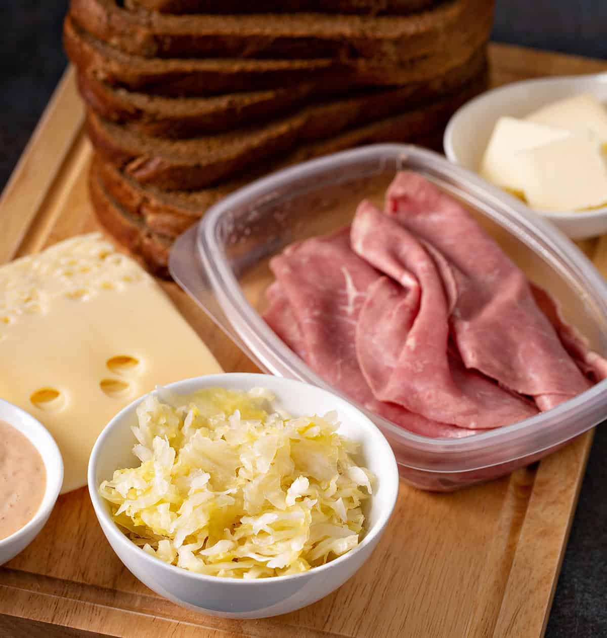 ingredients to make a Reuben Sandwich
