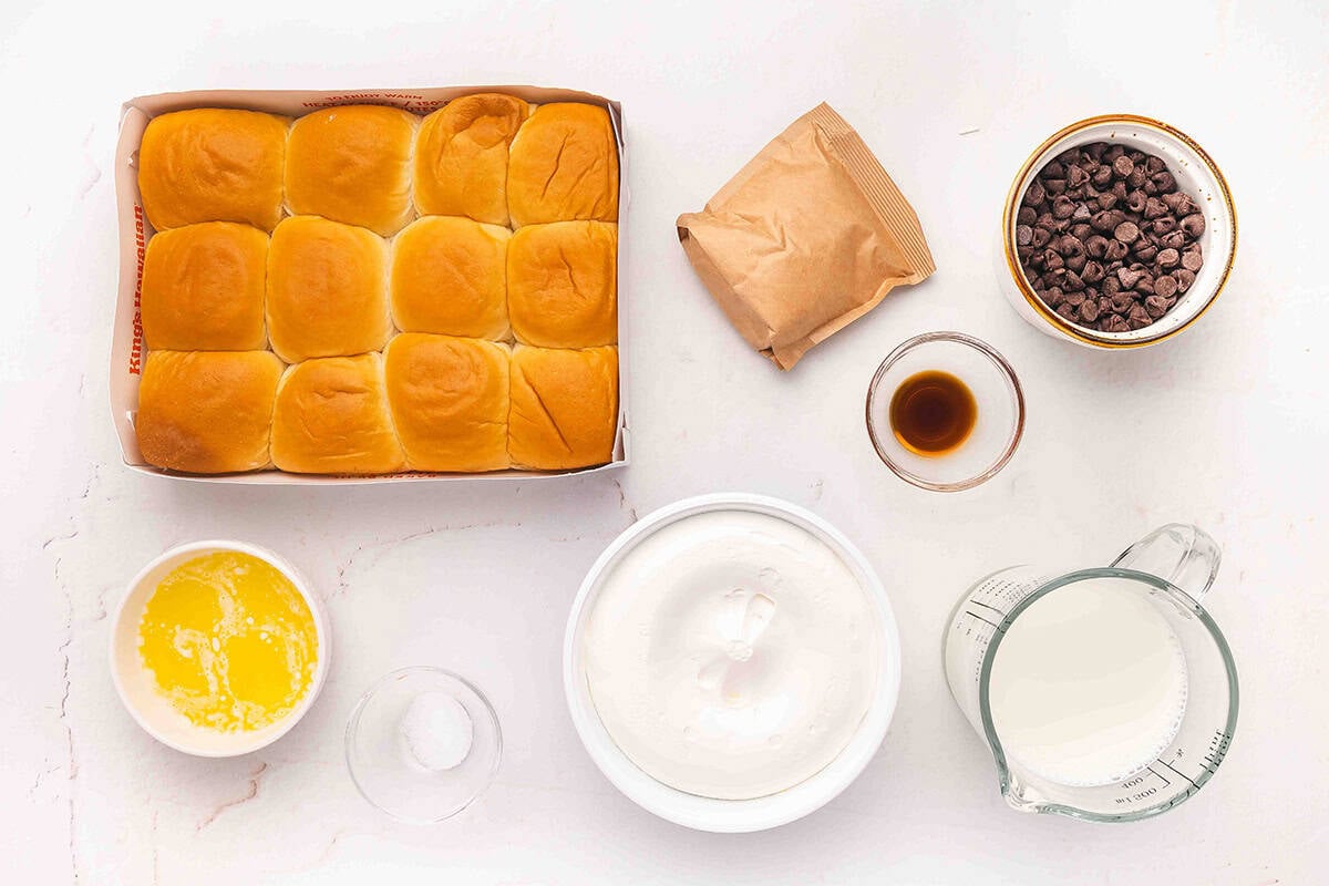 The ingredients to make Boston Cream pie roll donuts.