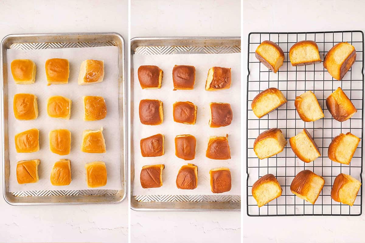 Hawaiian rolls before and after baking.