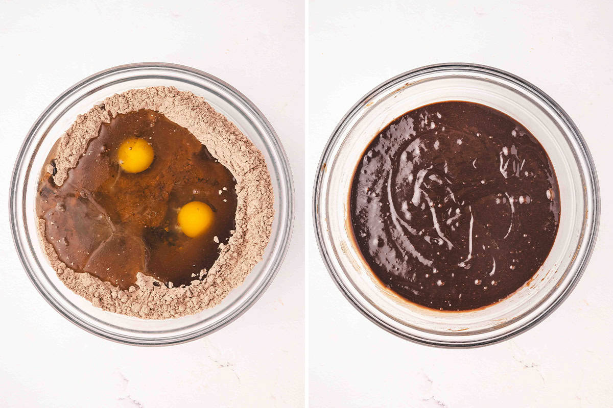 brownie batter mixed in bowl